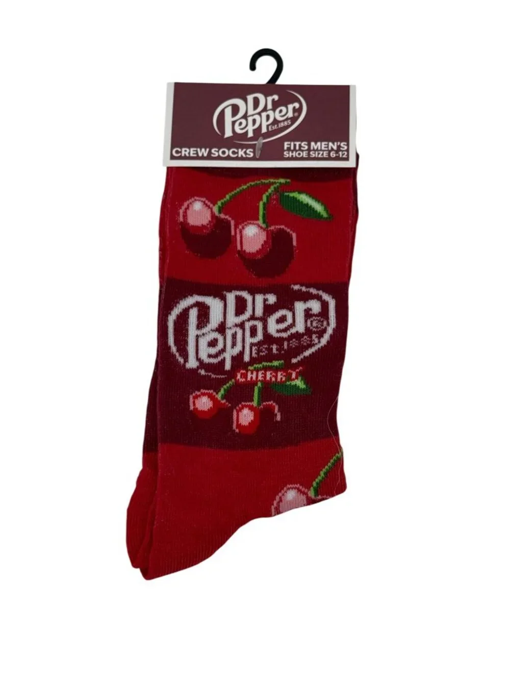 Dr Pepper Cherry Crew Socks Men's 6-12 Red Novelty NWT